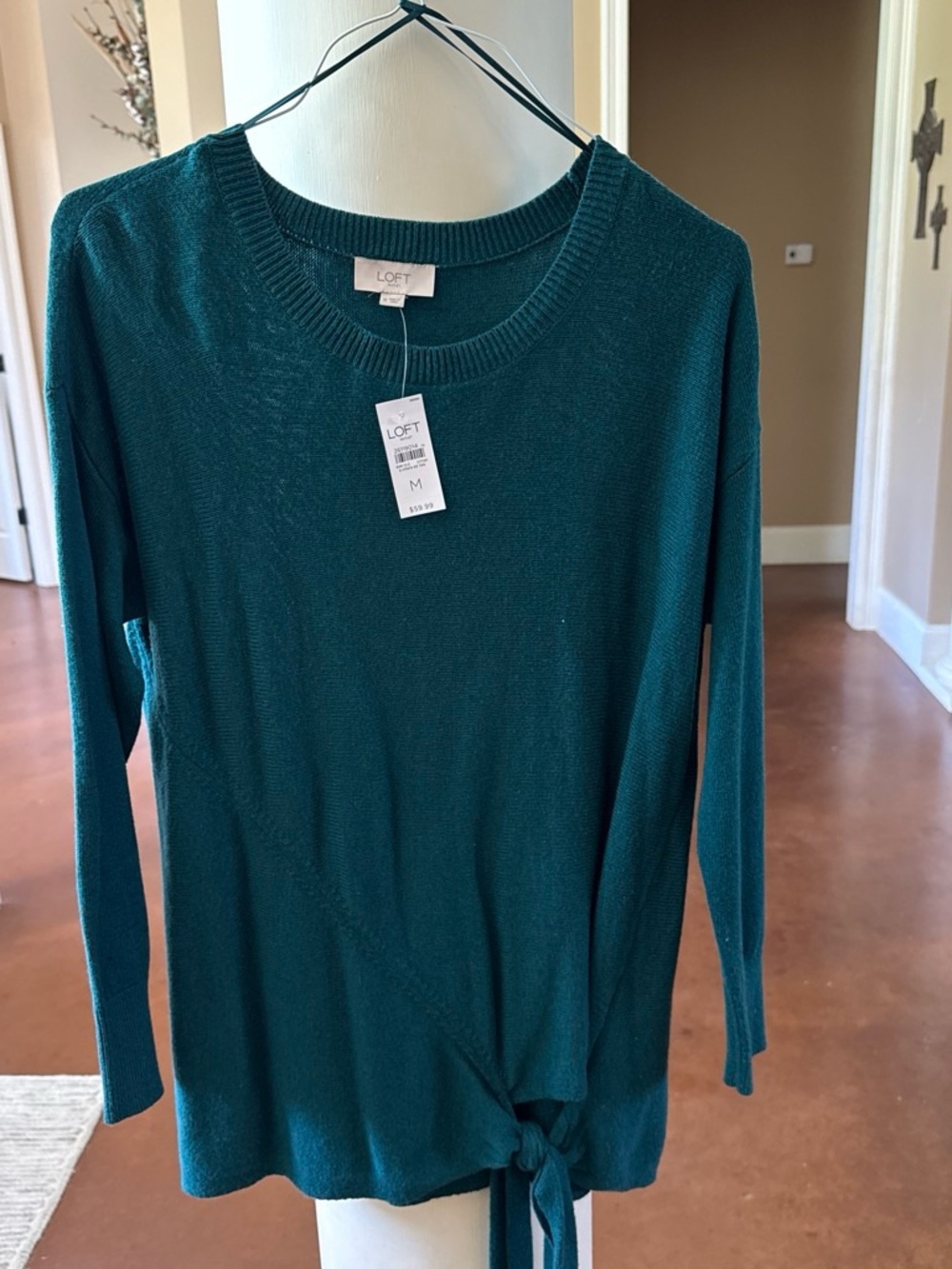 LOFT Teal Crewneck Tie-Hem Sweater